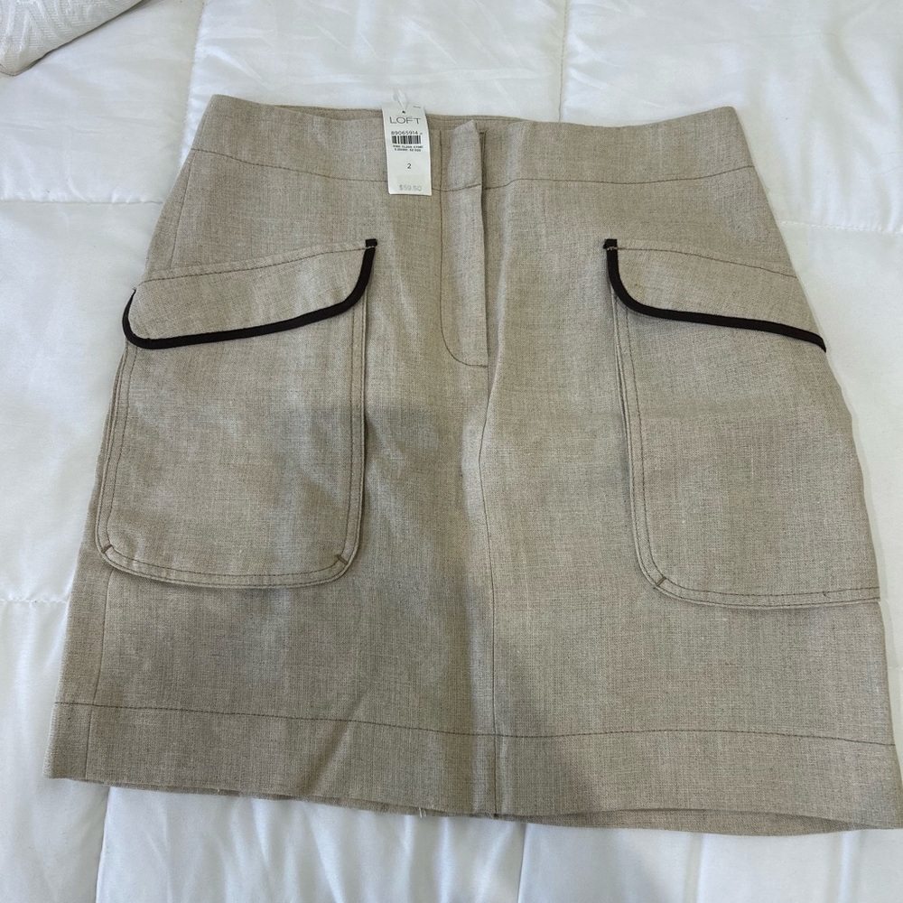 LOFT Beige Pencil Skirt with Black Trim